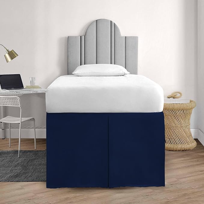 600TC -Dorm Bed Skirt - Split Corner Tailored Dorm Sized Bed Skirt - Dorm Room Essentials - Dorm Bed Skirt 100% Egyptian Cotton - Dorm Décor Bed Skirt Twin XL - 50" Drop (Navy Blue, Solid)
