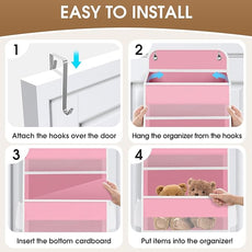 1 Pack Over The Door Organizer Hanging Storage Organizers with Clear Window 40lb Large Capacity Room Organizer for Pantry Laundry Bathroom Nursery Closet(Pink)