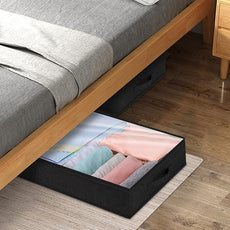 punemi Under Bed Storage Containers, Below 4 Inches Tall Low Profile Foldable Under Bed Storage,No Structure, Soft Fabric Blanket Storage and Clothing Storage with Zipper, 2 Pack, 20x40x3.7in, Black
