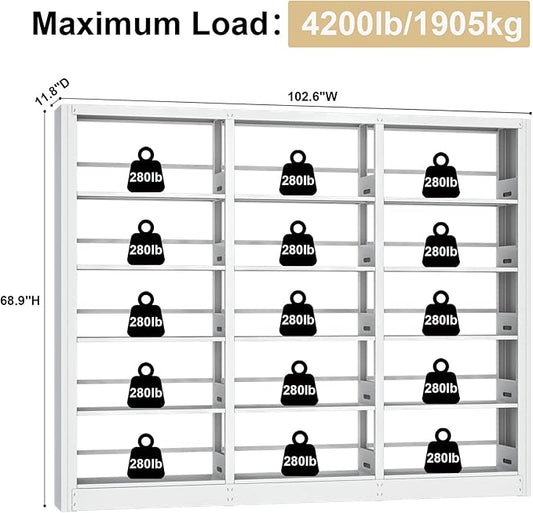 Bookshelf,5-Tier Industrial Bookshelf, White Bookcases and Bookshelves,Tall Bookshelf Storage Organizer,Freestanding Bookshelf for Living Room, Bedroom,Home Office,Metal Bookshelf (White, Bookshelf-3)