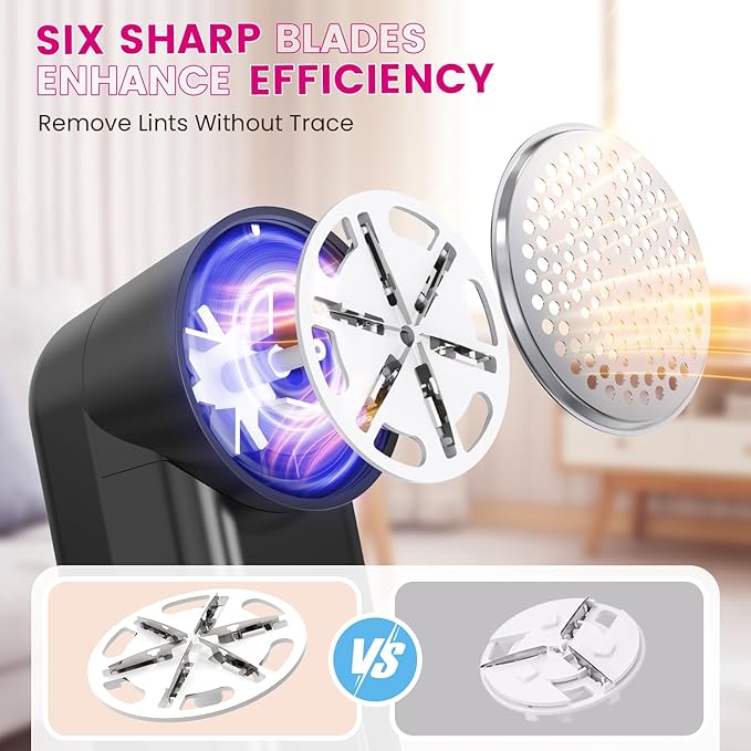 Fabric Shaver and Lint Remover for Clothes, Rechargeable Lint Shaver with LED Display & 6-Blade, Sweater Shavers to Remove Pilling, Fuzz Remover Fabric Shaver for Clothes and Furniture