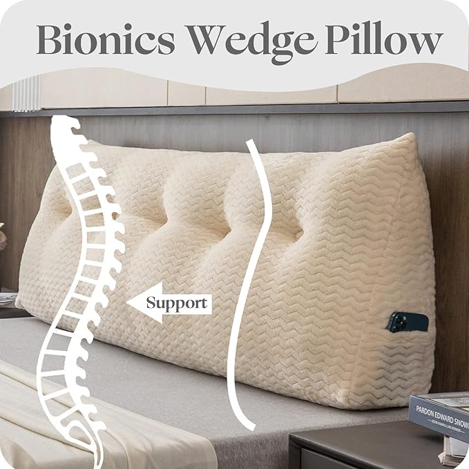 Large Bolster Triangular Headboard Wedge Backrest Positioning Support Bed Rest Reading Pillows Headboard Wedge Pillows for Day Bed Bunk Bed with Removable Cover, California King(71x8x20 Inches)