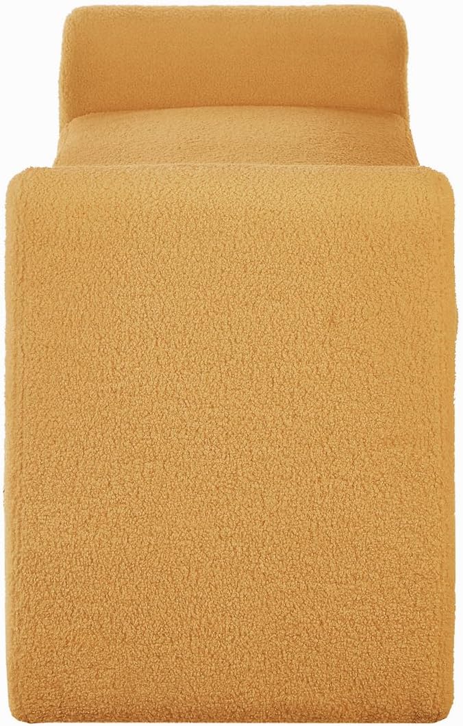 24KF Modern Upholstered Bed Bench Covered with Soft Boucle Teddy Fabric, Lovely Entryway Bench Ottoman with Armrest,5062-Yellow