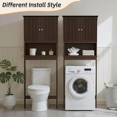 Over The Toilet Storage Cabinet, Behind Toilet Bathroom Organizer with Adjustable Shelves, Above Toilet Organizers with Barn Door, Space Saver for Restroom, Bathroom, Laundry