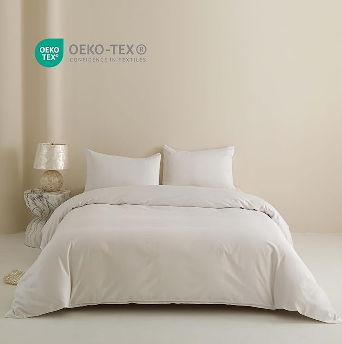HeimenAogo 100% Cotton Vertical Stripe Jacquard Duvet Cover Queen, Luxury Hotel Collection Textured Weave, Silky Soft Comforter Cover 90x90 Inch, Zipper Closure, White Striped