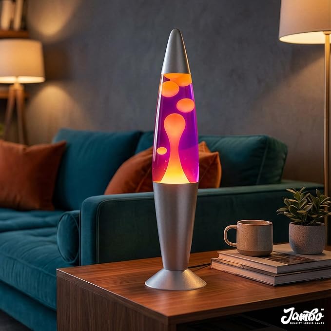 JAMBO 16" Beautiful Lamp- Purple with Yellow/Orange Wax, Relaxing Liquid Light, Night Light Nightlight, Home Decor Living Room Office Bedroom Lamp for Adults Teens Kids Magma Motion