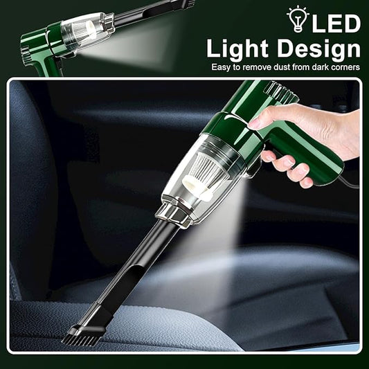 Car Mounted Vacuum Cleaner - 7000PA High-Power Suction, Dry & Wet Dual-Purpose, Portable Mini Handheld Vacuum with LED Light & Attachments, Ideal for Car Interior, Pet Hair, Dust & Debris (Green)