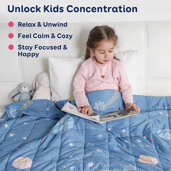 Kivik 5 lbs Weighted Blanket, 36" x 48" Blue Moon Stars Planet Weighted Blankets, All-Season Breathable Soft Cute Heavy Throw Blanket for Calming & Sleep, Washable