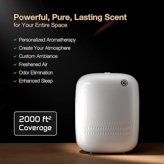 Smart Waterless Essential Oil Diffuser (400 mL Capacity) Starter Kit with 200mL Hotel Scent Fragrance Oils, Up to 2000 sq ft App Control Scent Air Machine with 12V1A Power Adapter, ANW Kit White