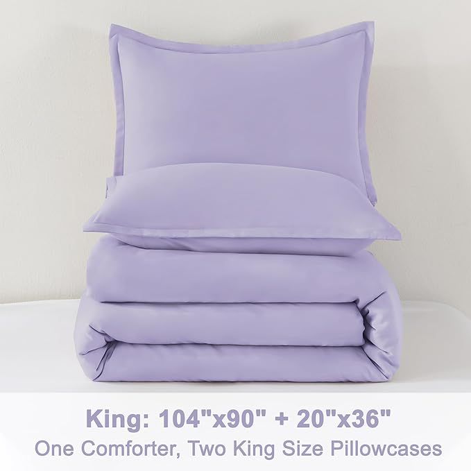 Litanika Comforter Set, Lightweight Solid Bedding Comforter Set, Fluffy Down Alternative Bed Set, Lavender, King