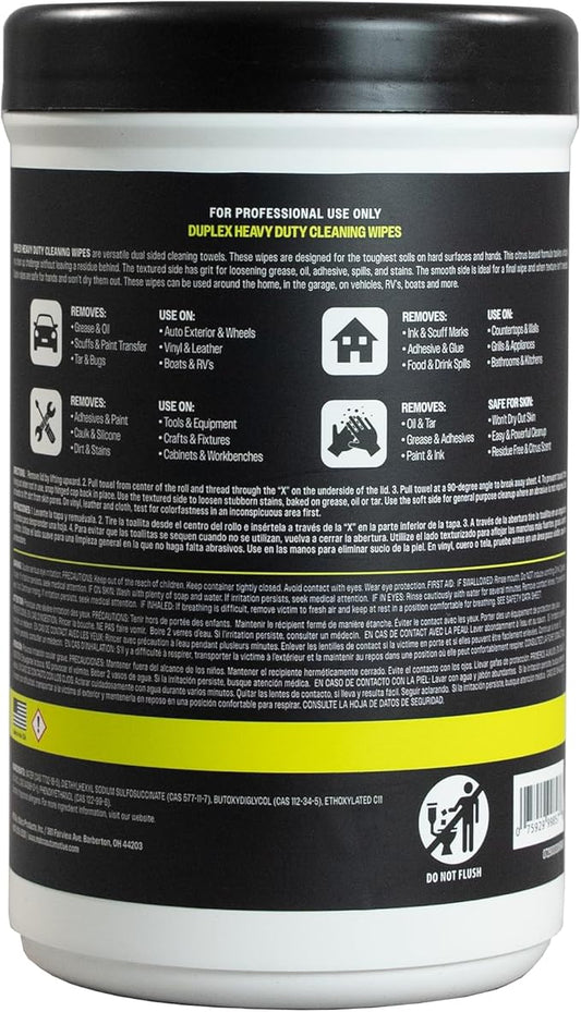 Malco Duplex Heavy Duty Cleaning Wipes for Home and Auto - Dual Sided Textured, Wet Wipe/Removes Grease, Tar, Paint, Oil, Dirt/No Residue/Safe for Hands/Made in USA (130 Wipes)
