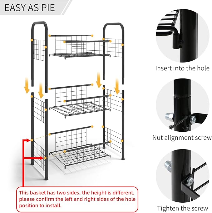 3-Tier FreeStanding Open Shelf,Bathroom Organizer Shelves Unit with Adjustable Feet, Metal Steel Storage Tower Organizer Rack Basket Cart for Bathroom, Living Room, Balcony, Kitchen