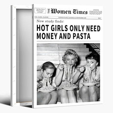 Vintage Women Times Newspaper Canvas Wall Art Black and White Aesthetic Poster Funky Hot Girl Eating Pasta Fashion Prints for Italian Kitchen Bar Cart Girly Dorm Room Art Posters 24x36inch Framed