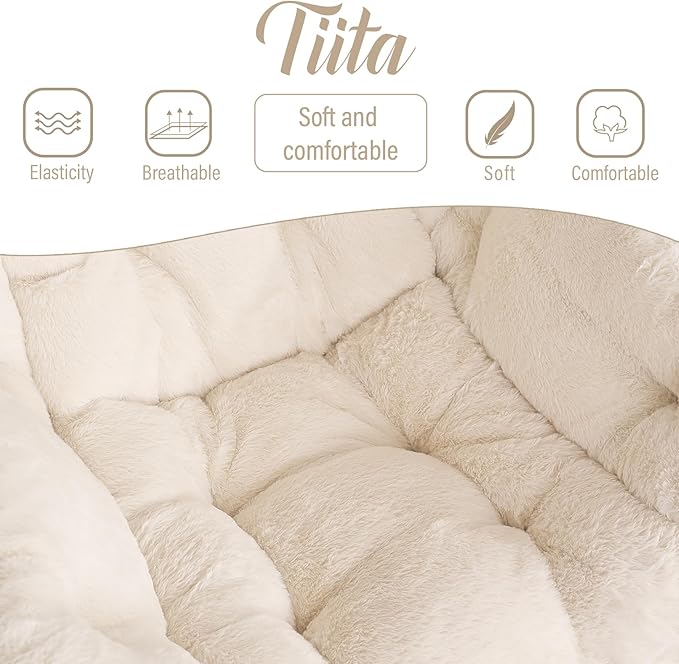 Tiita Lazy Chair with Ottoman, Modern Large Accent Lounge Armchair, Comfy Leisure Sofa Reading Chair with Footrest for Bedroom, Living Room, Dorm Rooms, Garden and Courtyard, Plush Beige
