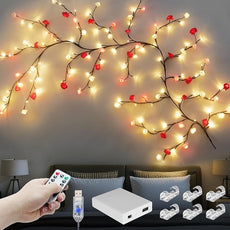 Rose Blossom Enchanted Willow Vine Lights, 7.55FT 144LED 3 Color Rose Blossom Tree Branch Lights for Wall, Remote Timer,8 Light Model,Bedroom Wall Doors Wedding, Christmas, USB Battery Box