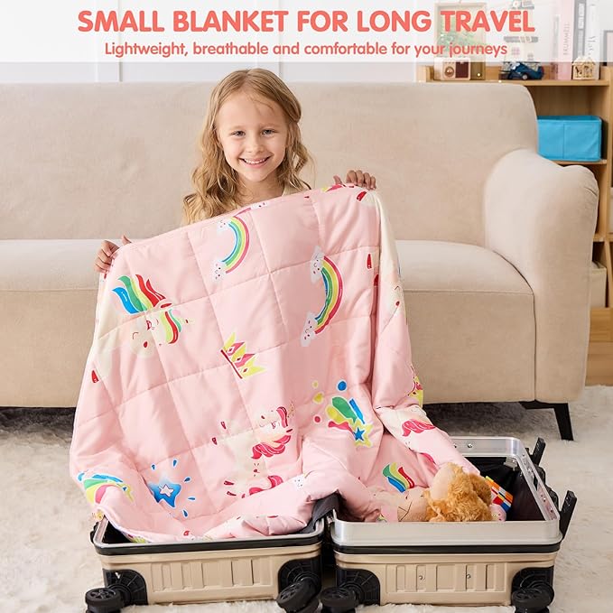 yescool Unicorn Weighted Blanket 5 Pounds Cooling Weighted Lap Blanket, Pink Rainbow Heavy Blankets, Breathable Weighted Throw Blanket Gift for 40-60lbs, 36"x48"