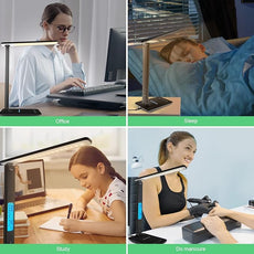 Desk Light with Wireless Charger, USB Charging Port, Dimmable Office Desk Lamp with Clock, Alarm, Date, Temperature, Foldable Lamp for Table Bedroom Bedside Office