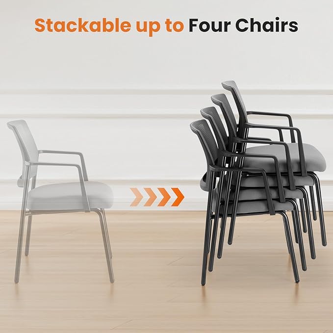 Sweetcrispy Mesh Back Stacking Arm Chairs 1 Pack, Upholstered Fabric Stack Chairs, Sturdy Metal, Easy to Use and Store, Outdoor and Indoor, for Home, Office, Party, Comfy, Grey