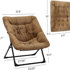Comfy Saucer Chair for Adults, Soft Faux Fur Bedroom Chair, Accent Dorm Chairs, Flexible Living Room Reading Chairs, Oversized Folding Lounge Seat for Teens, X-Large, Brown