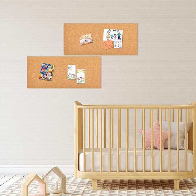 17x8 Cork Board Tiles Bulletin Board, 1/2" Thick Self-Adhesive Cork Boards for Walls, Cork Tiles Vision Board for Home, Office, School, Bulletin Board Decorations(12mm,2pc)