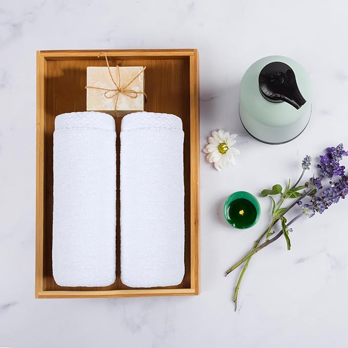 Amazon basics 100% cotton Lightweight quick-dry hand towels, 8-pack, White, 28" x 16"