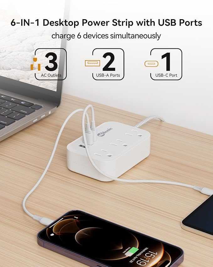 Flat Plug Power Strip with USB Ports, Flat Extension Cord 3FT with 3 AC Outlets 3 USB Ports, Short Extension Cord Outlet Splitter with No Surge Protector for Cruise Ship, Dorm Room Travel Essentials