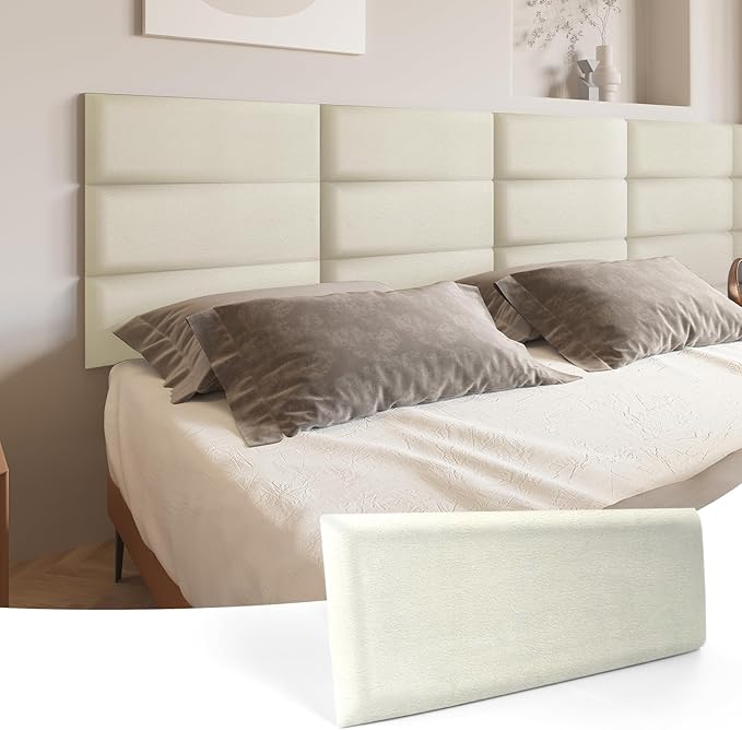 Art3d Peel and Stick Headboard for Full in Velvet Stone, Pack of 6 Panels Sized 9.84" x 23.62", Soundproof Wall Panels 3D, Upholstered Wall Panel