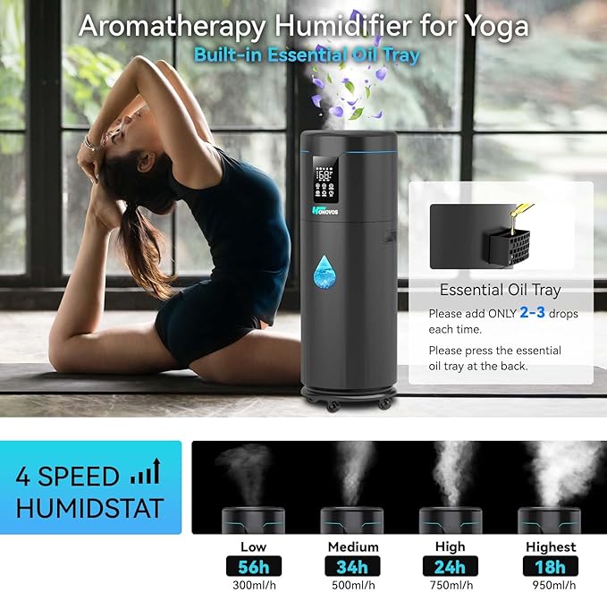 Humidifiers for Large Room Home Bedroom 2000 sq.ft. 17L/4.5Gal Large Humidifier with Extension Tube & 4 Speed Mist,Top Fill Wholehouse Humidifier with 360°Nozzle for Plant Commercial Greenhouse(Black)