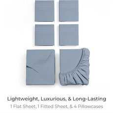 Mellanni King Sheet Set - 6-Piece Iconic Collection Bedding, (Including 4 Pillowcases), 21-Inch Extra Deep Pocket, Easy Care, Ultra Soft, Cooling Sheets, Brushed Microfiber - Blue Hydrangea