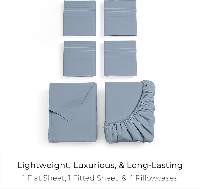 Mellanni King Sheet Set - 6-Piece Iconic Collection Bedding, (Including 4 Pillowcases), 21-Inch Extra Deep Pocket, Easy Care, Ultra Soft, Cooling Sheets, Brushed Microfiber - Blue Hydrangea