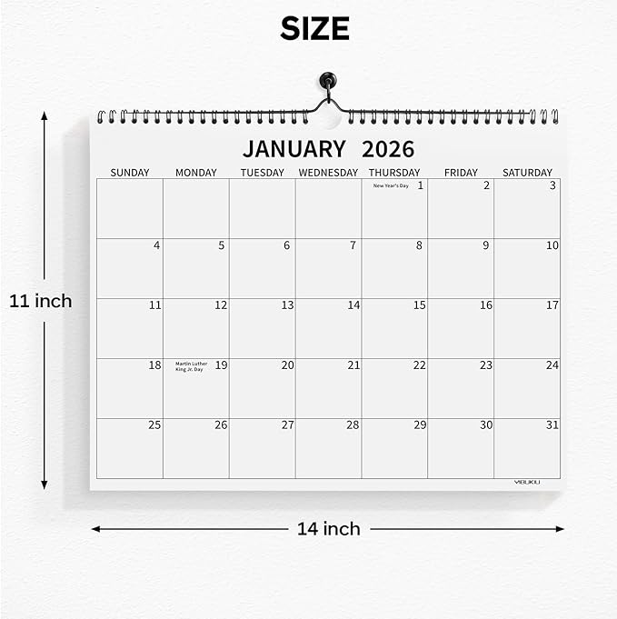 Wall Calendar 2026, 2026 Calendar January 2026 to December 2026, 14"×11" Hanging Calendar for Home Office School Planning (Simple, Horizontal)
