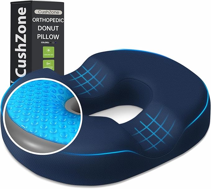 Donut Pillow Seat Cushion - Cooling Gel Floor Pillow, Memory Foam Floor Cushion for Office & Home, Car Seat, Hemorrhoids Pillow, Sciatica & Tailbone Pain Relief Chair Cushion, Blue-XL