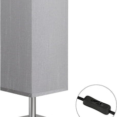 aooshine Grey Table Lamp - Bedside Lamp for Bedroom, Minimalist Nightstand Lamp with Square Fabric Shade, Desk Lamp for Kids Room Dorm