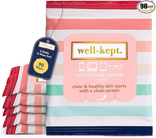 Well-Kept Tech & Lens Wipes - Eyeglass, Screen & Phone Cleaning, Multi-Surface, Lint-Free, Pre Moistened, Streak-Free & Non Scratching - Better Days, 6 Pack (90 Count)