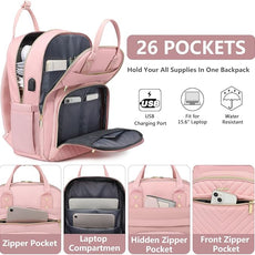 Laptop Backpack for Women Work Bag - 15.6 inch Travel Backpack with USB Charger Business Computer Backpacks for Office College Back pack for Teacher Casual Waterproof Bookbag for Nurses Pink