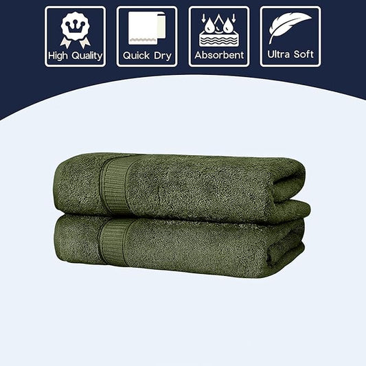 Personalized Towels, Hotel & Spa Quality, Super Soft, Highly Absorbent, 100% Turkish Genuine Cotton Monogrammed 2 Piece Bath Towel Set for Bathroom, Spa, Gym, Shower, Pool, College Dorm, Forest Green