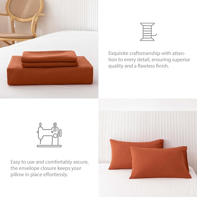 HeimenAogo Egyptian Cotton Duvet Cover Set Full Size, Ultra Soft and Breathable Comforter with Zipper Closure, High Thread Count Long Staple Cotton Blanket Cover 3pcs (80"×90"), Burnt Orange