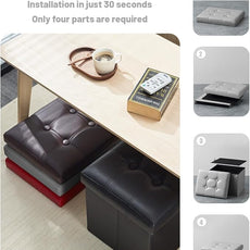 AmasSmile Storage Ottoman Folding Foot Rest Stool, Leather Footstool Bench, Short Ottoman Stool, Storage Foot Rest Store, Books (Grey, 17