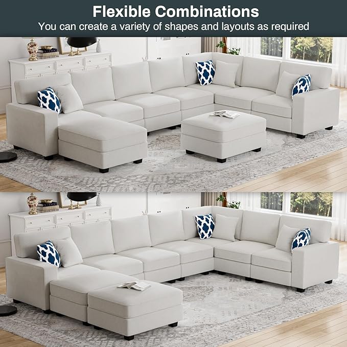Legend Vansen Modular Sectional Sofa U Shaped Couch with Ottoman Modern Reversible Corner Sectional Couch for Living Room (Cream, U Shaped Sofa-5)