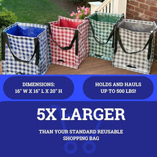 DURASACK Heavy Duty Storage Tote Bag 22-Gallon Rugged Woven Polypropylene Moving Bag, Reusable Self-Standing Design, Holds up to 500 Pounds, Pack of 4, Gingham Multicolored