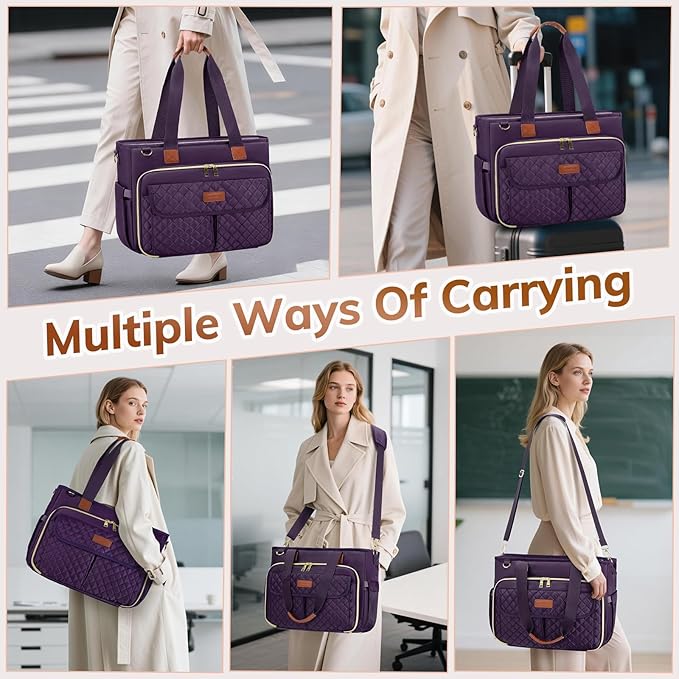 RAINSMORE Teacher Tote Bag for Women Work Bags 15.6 Inch Laptop Tote Bag with Large Cup Holder Nurse Bag Computer Handbag