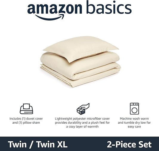 Amazon Basics Lightweight Microfiber 2-Piece Duvet Cover Set, Beige, Solid, Twin/Twin XL