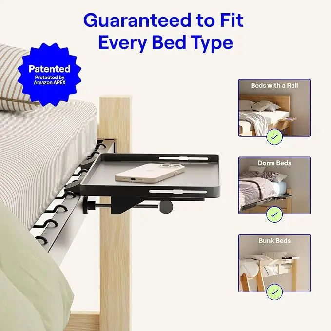 BedShelfie Bedside Shelf for Dorm Room Bunk Bed & Top Bunk, College Dorm Room Essentials, Bedside Caddy, Clip on Floating Tray, Bed Side Table Storage, Loft Nightstand Decor, Black BedShelfie