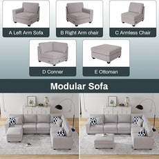 Legend Vansen Modular Sectional Sofa U Shaped Couch with Ottoman Modern Reversible Corner Sectional Couch for Living Room (Light Grey, U Shaped Sofa-2)