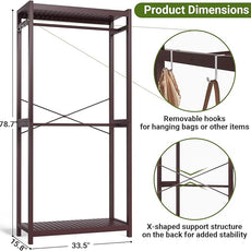 Homykic Bamboo Clothes Rack with Shelves and Double Hang Rods, Portable Closet System Garment Rack for Hanging Clothes, Tall Clothing Rack Corner Closet Organizer, Easy to Built, Espresso