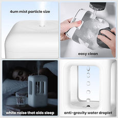 600ml Small Humidifier White - with Anti Gravity Water Flow Visual Effect, Provides Even Humidity for Indoor Plants, Bedroom & Desk, Quiet Portable Operation