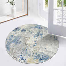 Lahome Modern Abstract Round Rug 3Ft, Blue Washable 3x3 Circle Rugs for Kitchen Entryway Soft Small Bedroom Mat Non Slip, Contemporary Indoor Floor Throw Carpet for Nursery Home Office