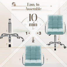 Furmax Mid-Back Office Task Chair Ribbed PU Leather Executive Chair Modern Adjustable Home Desk Retro Comfortable Work Chair 360 Degree Swivel with Arms (Light Blue)