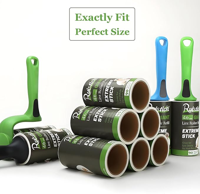 4.6 inch Lint Roller Refills Compatible with Evercare Giant Lint Rollers and T Handle Pet Hair Roller Extreme Stick 90 Sheets Each Refill Roll (Pack of 6, 540 Sheets Total)