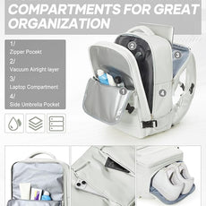 Vacuum Backpack Travel with Electric Vacpack Pump, Vacuum Compression Bags Travel Backpack for Women Men, Flight Approved Waterproof Carry on Backpacks Laptop Work Weekender Daypack, White, Medium